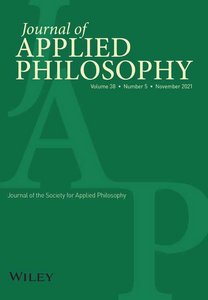 Forsiden på journalen Journal of Applied Philosophy online version inden inklusion i den endelige udgave som den figurer på siden. Rettigheder: Wiley