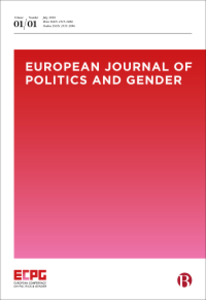 Forsiden på European Journal of Politics and Gender online version inden inklusion i den endelige udgave som den figurer på siden. Rettigheder: Ingenta Connect