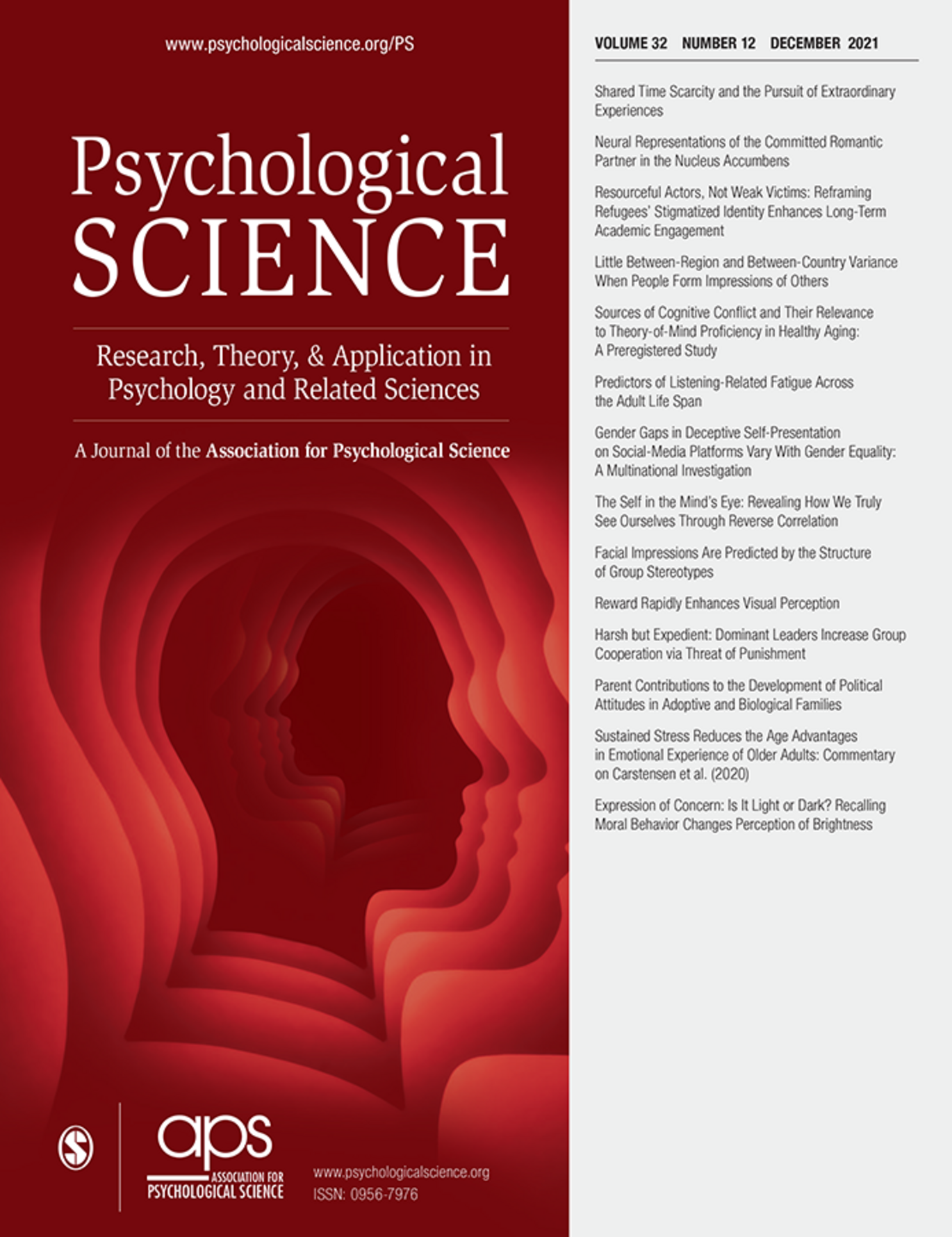 The Cover of PSYCHOLOGICAL SCIENCE 2021, Vol.32