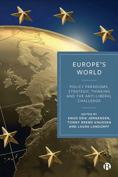 The new book "Europe's World". Photo: Bristol University Press. globe, stars, figures, letters, colours