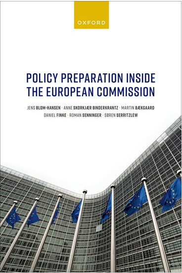 Den nye bog "Policy Preparation Inside the European Commission". Foto: OUP. figur der viser en bygning, flag, bogstaver,
